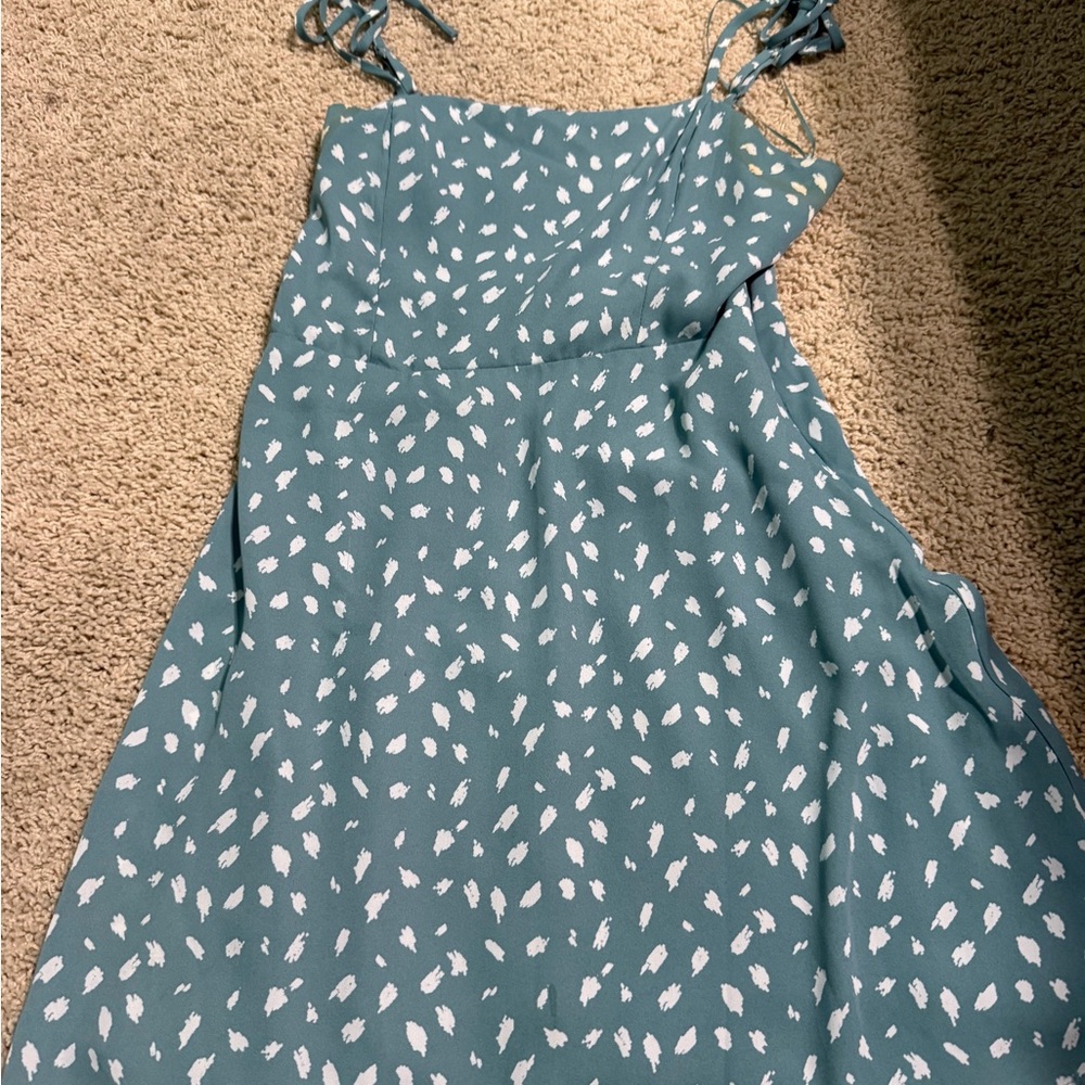 Dry Goods Asymmetrical Dress in Teal and White